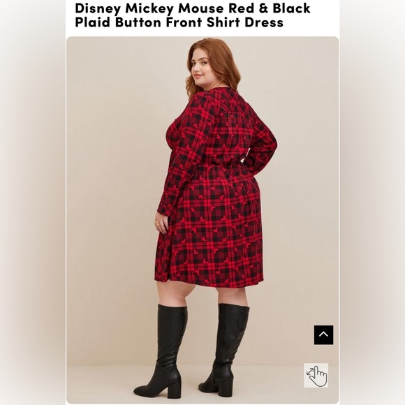 Disney Mickey Mouse Red & Black Plaid Button Front Shirt Dress Size 1 - Picture 3 of 5
